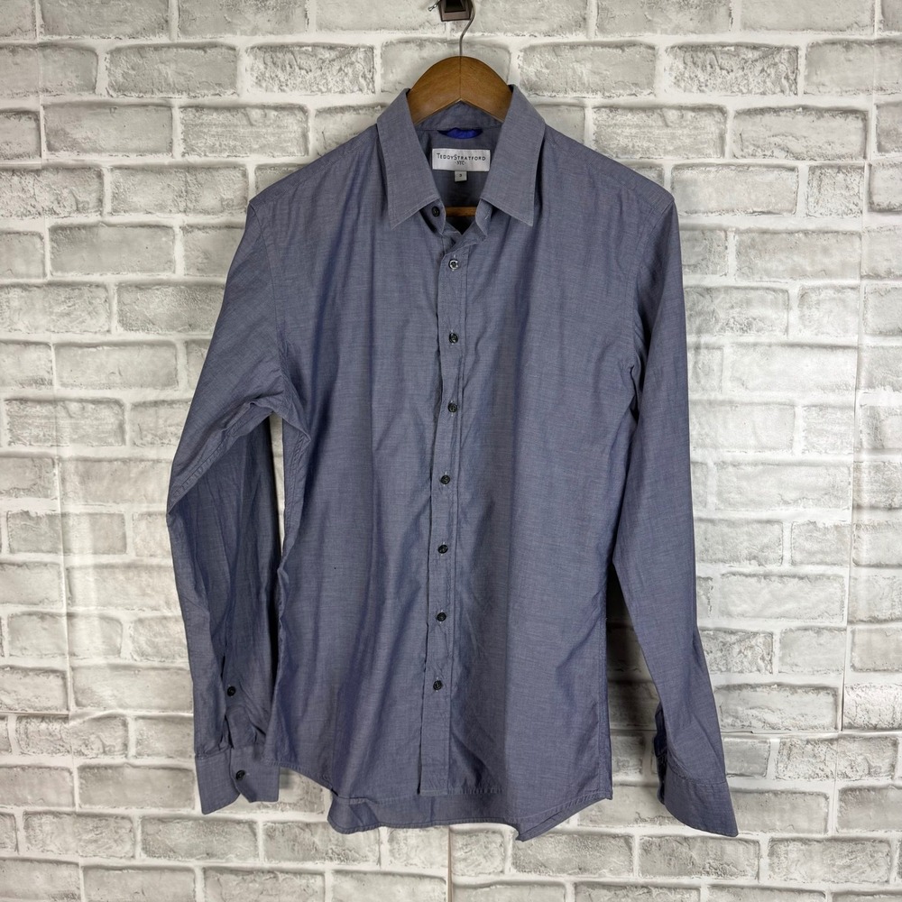 Teddy Stratford NYC Zip Front Button Down Shirt Blue Long Sleeve Mens Size 3